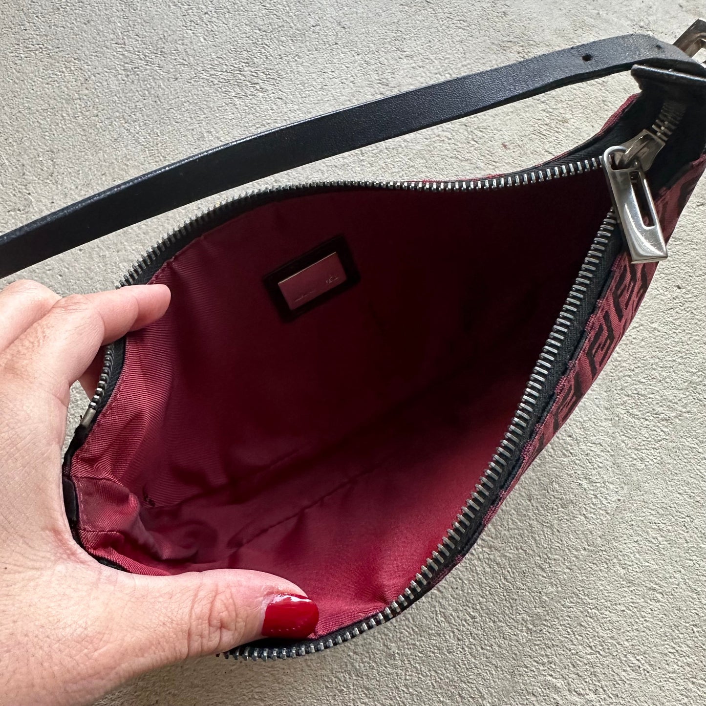 Vintage Fendi Baguette Red & Black Zucchino Shoulder Bag