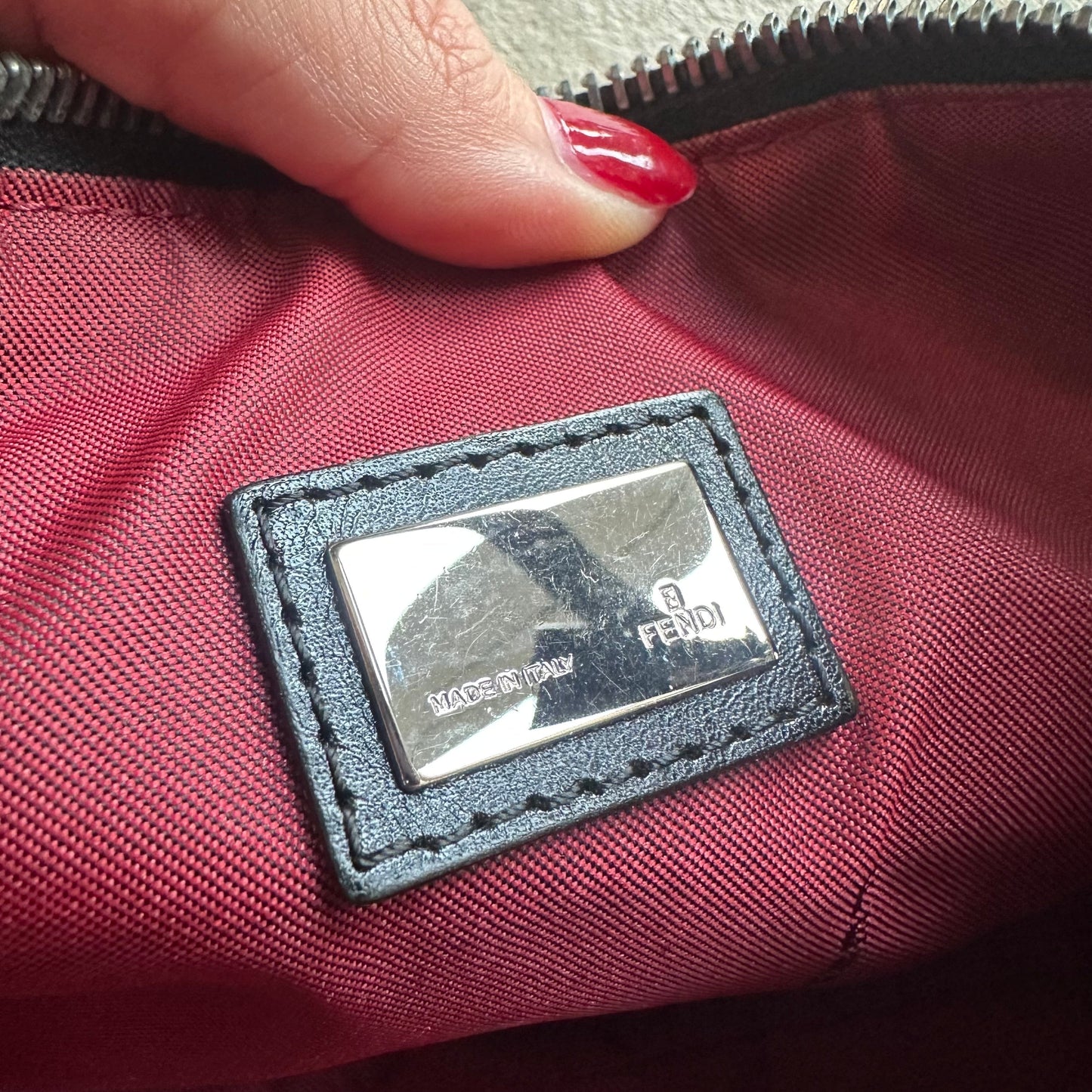 Vintage Fendi Baguette Red & Black Zucchino Shoulder Bag