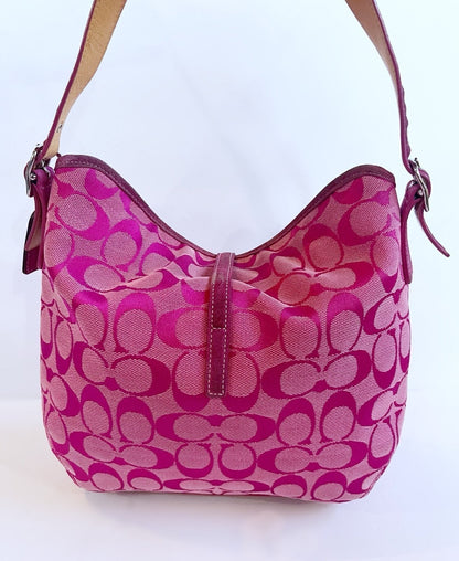 Coach Vintage Pink Signature Suede Hampton Clip Hobo Baguette Bag Purse Y2K Rare