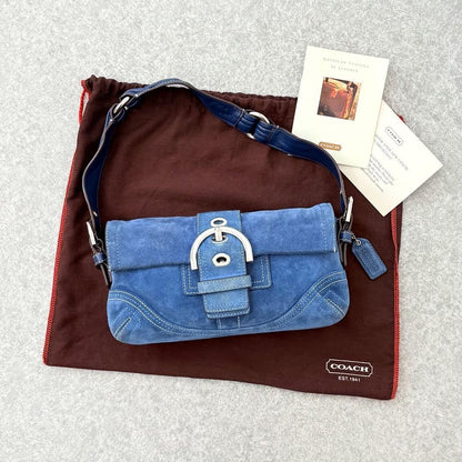 Coach Soho Demi Flap Suede Shoulder Bag blue suede E62