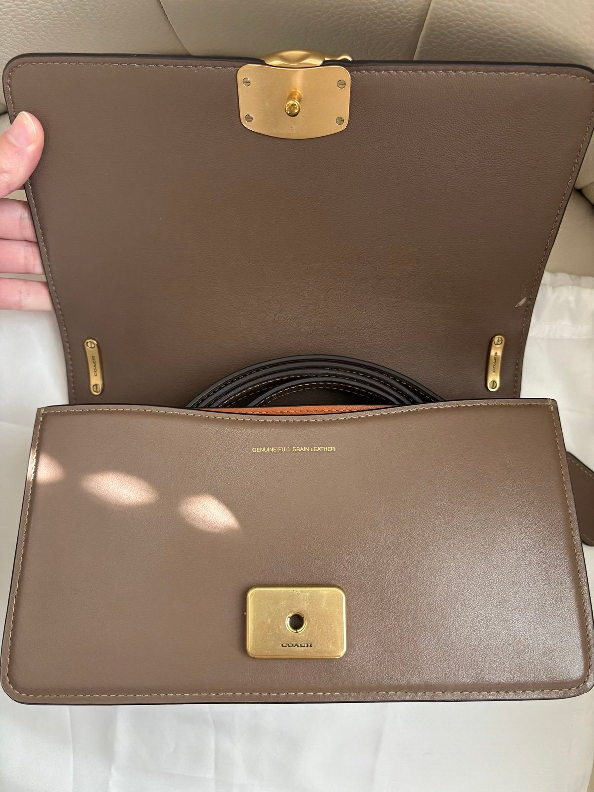 Coach Bandit Large Shoulder Bag in Dark Stone with Brass/Gold Hardware, Dust Bag