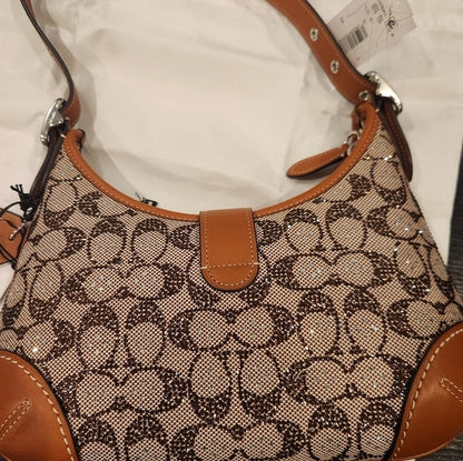 NWT Coach Hamptons Hobo in Crystal Signature Jacquard