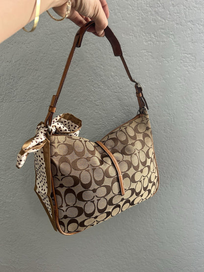 COACH Signature Clip Hobo 6091 Khaki Brown Jacquard - Shoulder Bag VINTAGE Y2K