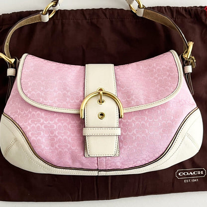 Vintage Coach Soho Hobo Shoulder Bag 1456 Pink Leather Jacquard Signature Y2K