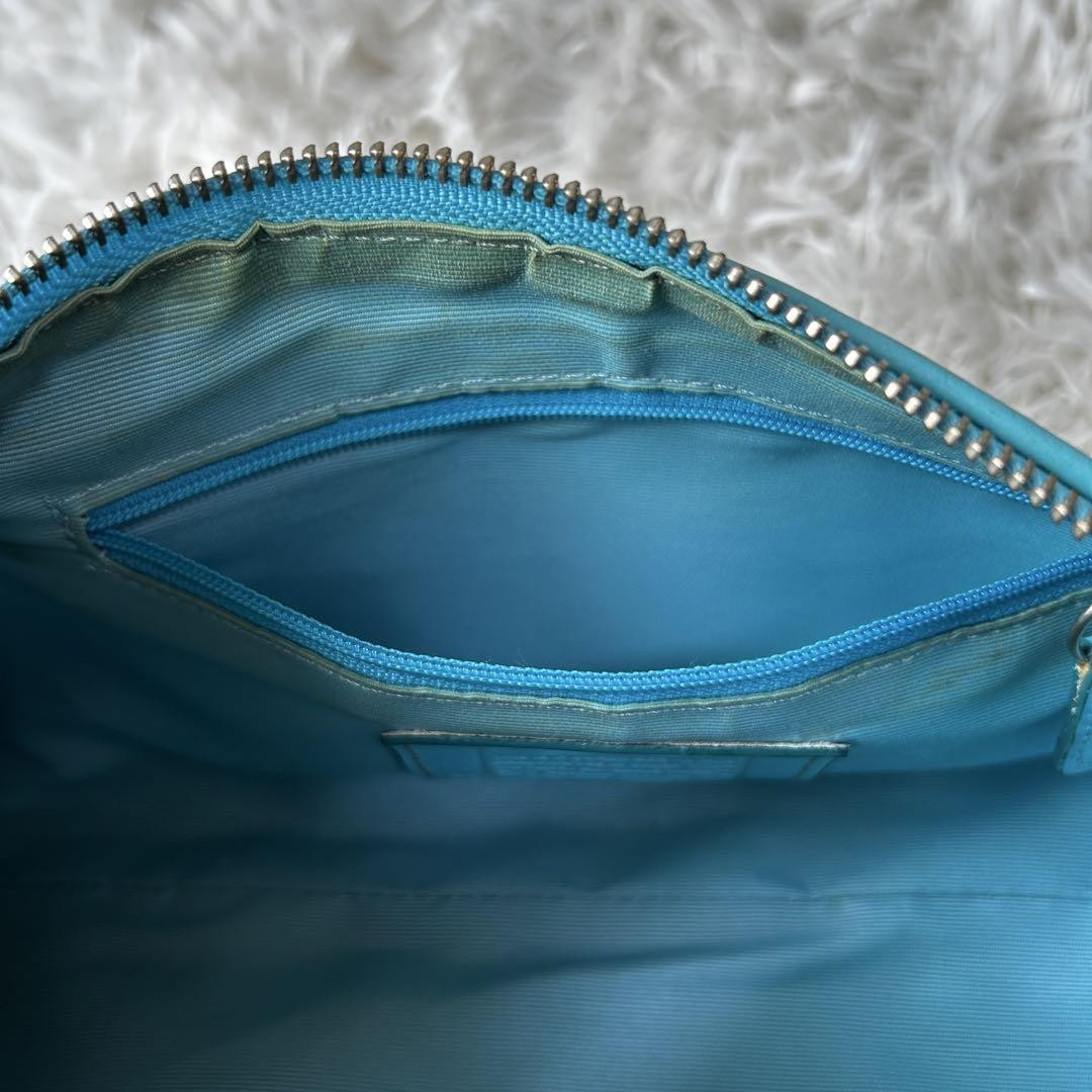 COACH Signature Baguette Hampton Semi Demi Hand Bag Blue F/S Used 665
